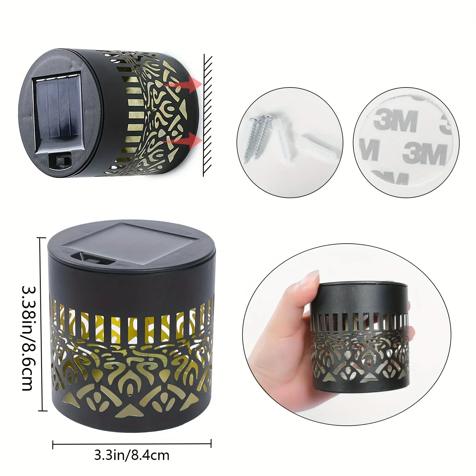 2pcs Solar Wall Lights Outdoor IP65 Metal Lanterns 4