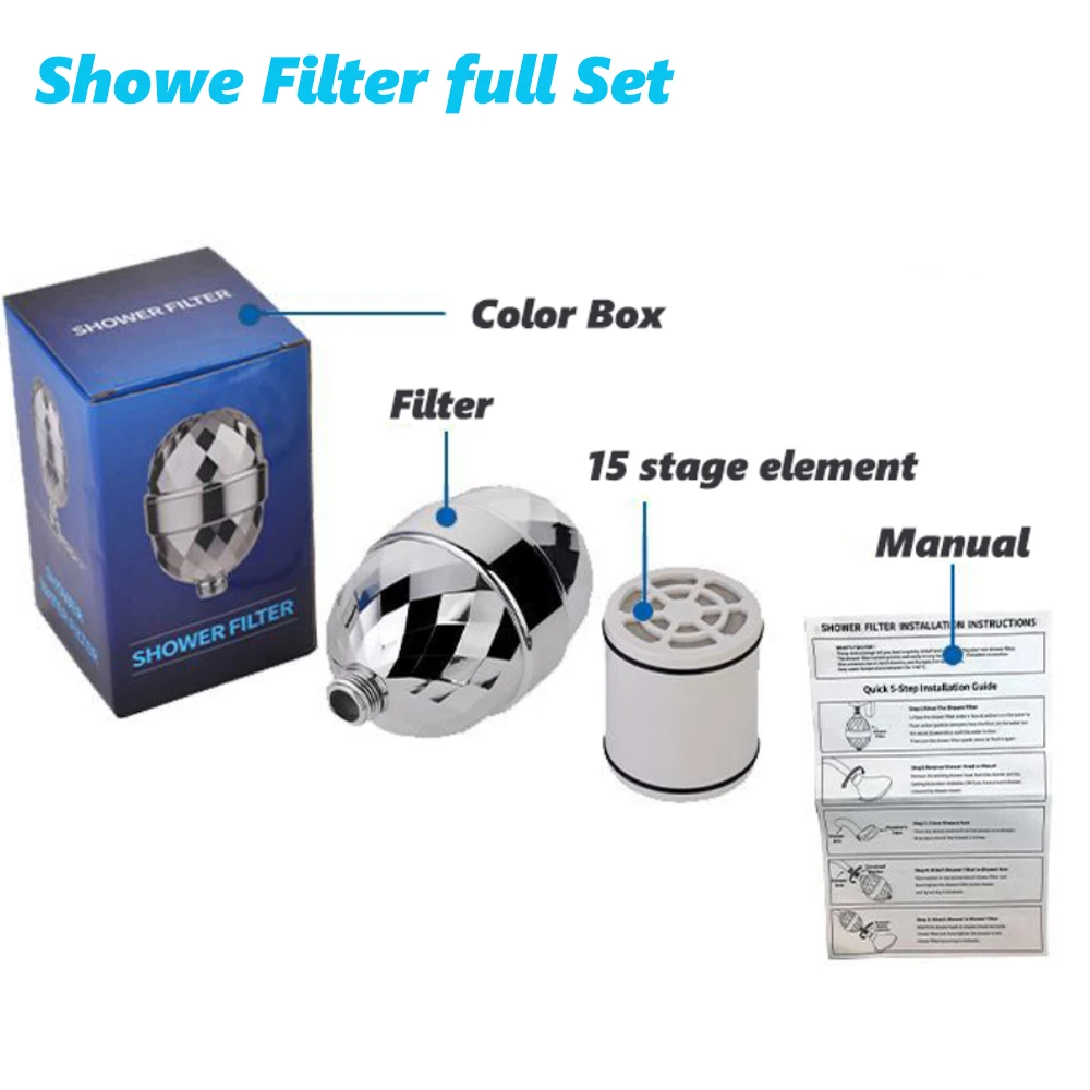 15 Stages Shower Hard Water Purification Filter Bathroom Activated Carbon Water Purifier Chlorine Removal Reduce Dry Itchy Skin