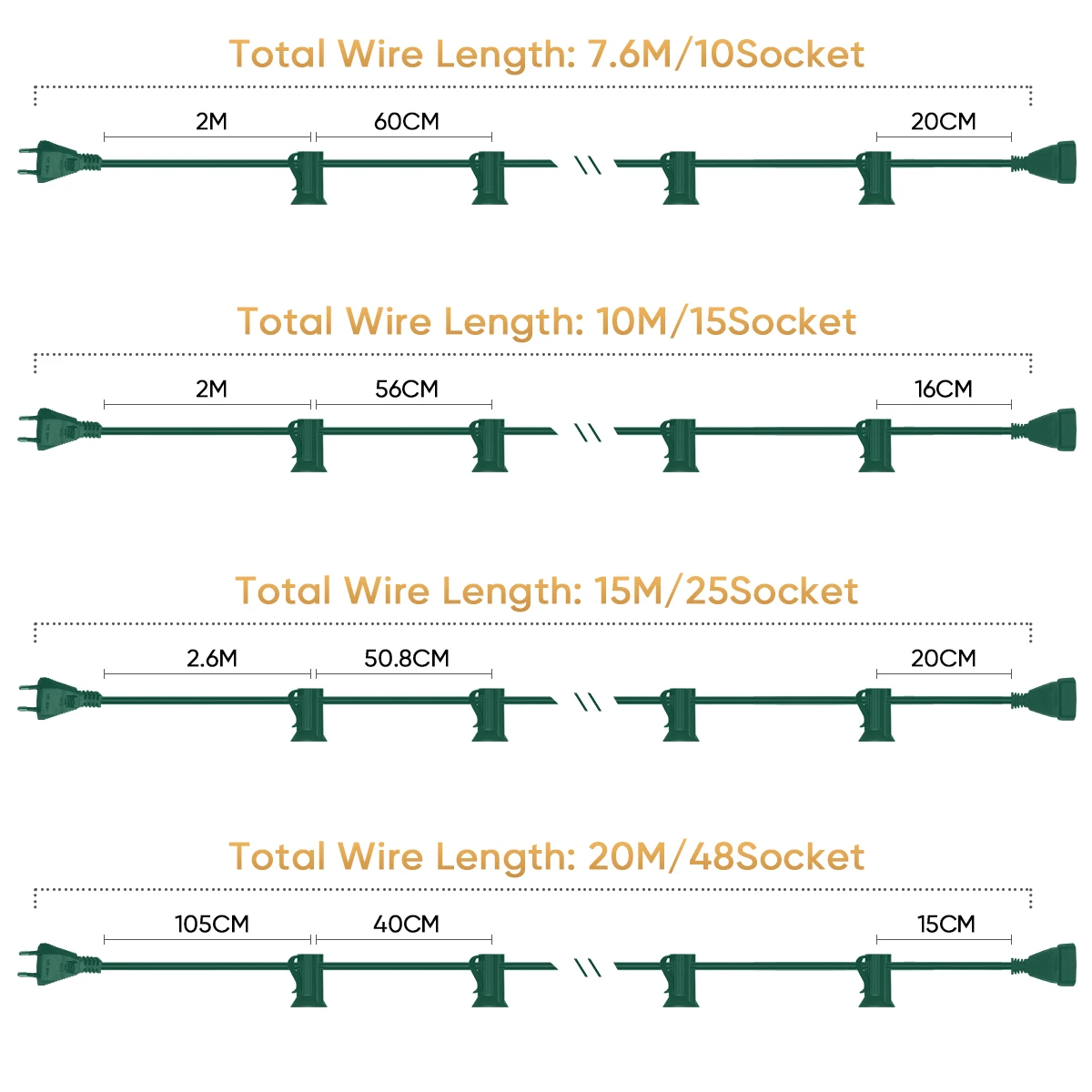 Outdoor Light Cable EU 220V US 110V String Light Wire E12 Sockets C7 Lamp Base Connectable Party Wedding Decor Street Garland string lights