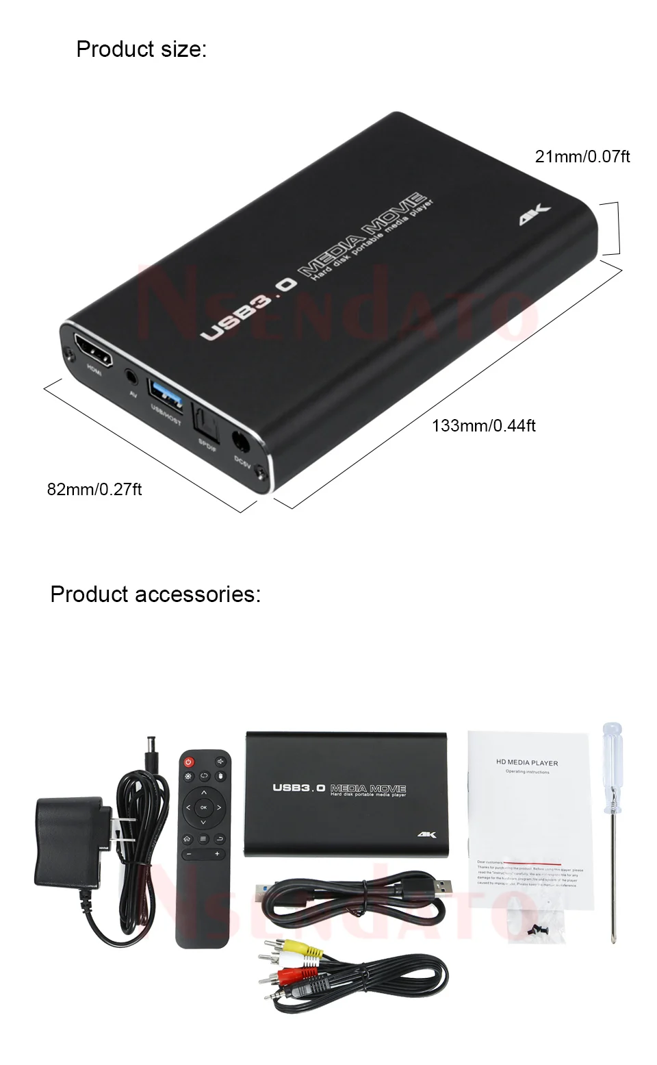 4K Full HD H.265 MKV USD3.0 HDD Media Player Center with Auto Play For USB OTG S