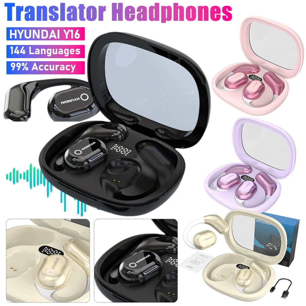 HYUNDAI Y16 Translator Earbuds 144 Languages Translation Earphones OWS Wireless Headphones Real-Time Instant Translation