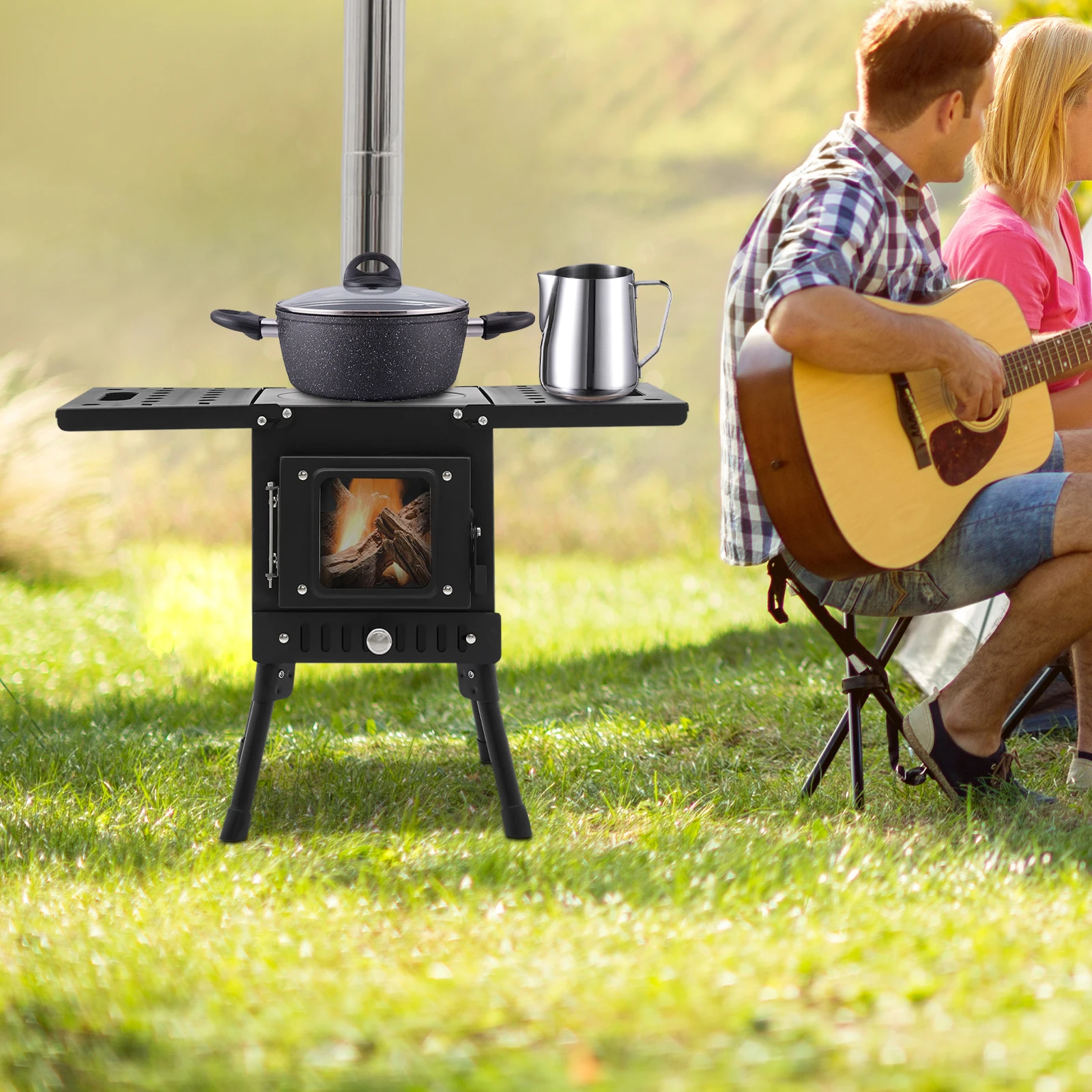 Holzkohle Klappkocher aus Edelstahl – Tragbarer Campinggrill