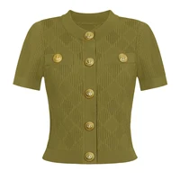 High Quality Spot Summer New Fashion Classic Slimming Short Sleeved T-shirt Top Knitted Women's Cardigan 1