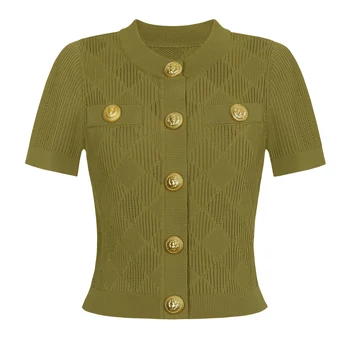 High Quality Spot Summer New Fashion Classic Slimming Short Sleeved T-shirt Top Knitted Women's Cardigan 1