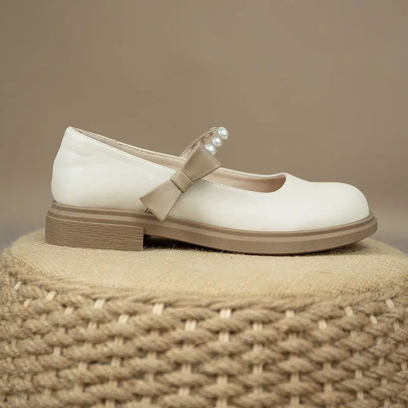

Маленькие Кожаные Туфли Мэри Джейн в стиле ретро, новинка 2023, повседневные Простые универсальные туфли с жемчужинами и квадратным носком, женские летние туфли