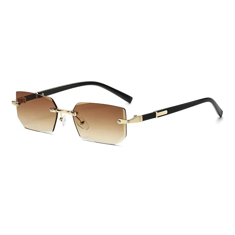 Unisex Rimless Rectangle Sunglasses - Trendy Small Square Shades