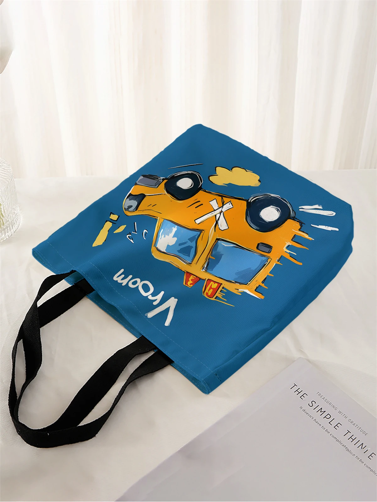 1pc,cartoon car handbag, reusable fashionable handbag, multifunctional handbag, printed canvas shopping bag