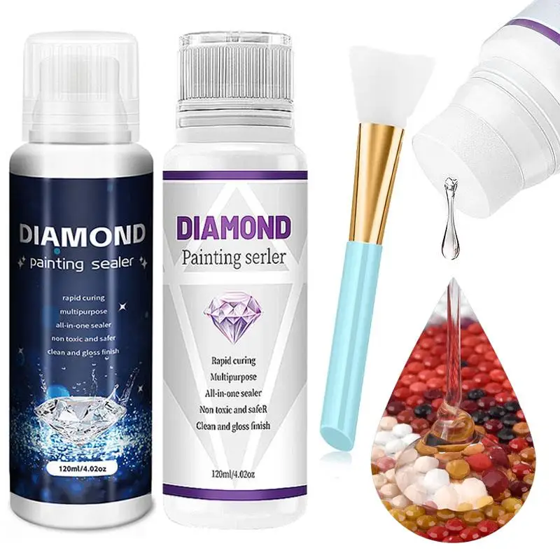  Sellador de pintura de diamante de 8.1 fl oz/8 onzas con  cepillo de silicona, sellador de arte de diamante 5D, efecto de brillo  permanente para proteger la pintura de diamantes y