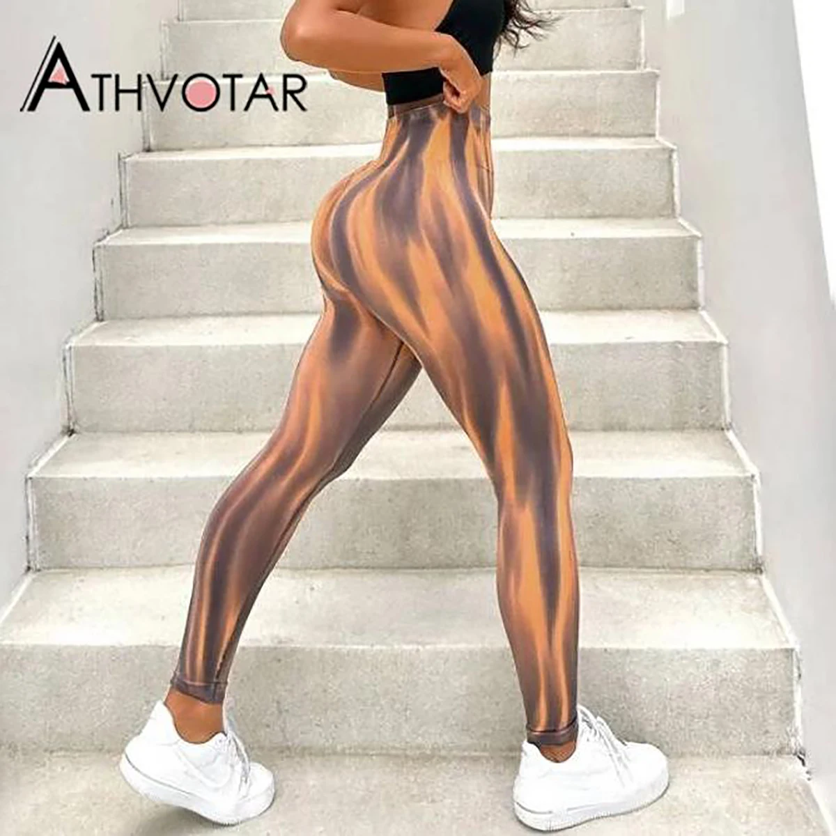 

ATHVOTAR Women Leggings Seamless Tie-Dye Push Up Fitness Pants Fashion Running Casual Workout Elastic High Waist Female Leggings