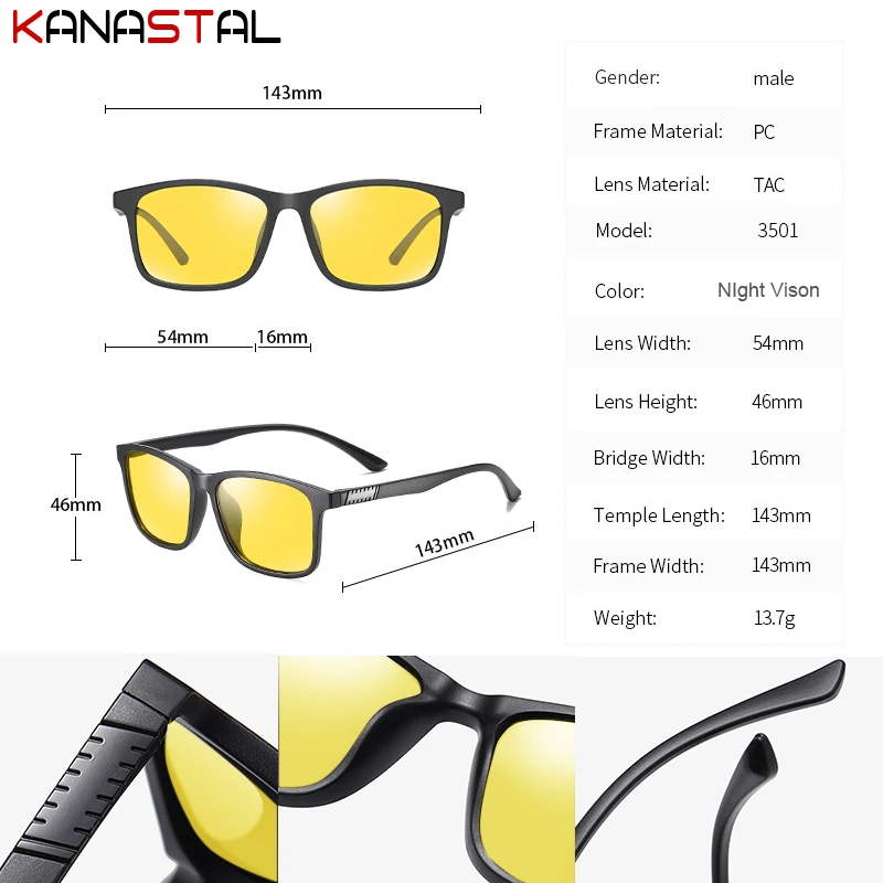 Night Vision Glasses Night Vision Sunglasses Driving Sunglasses Men Night Vision Sunglasses UV400 Polarized Sun Glasses Women TR90 Eyeglasses Frame Driving Cycling Anti Glare Shade Eyewear