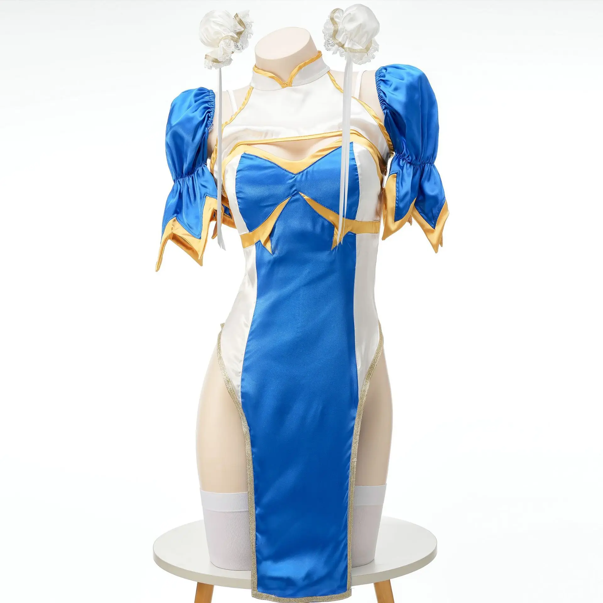 

Chun Li Cosplay Dress Costume Game SF Chunli Role Play Blue Qipao Sexy Lingerie High Split Cheongsam Outfit Full Set Dropship