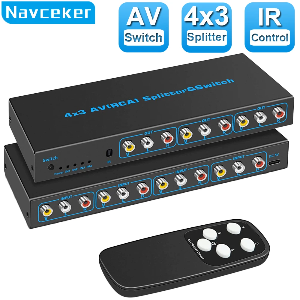 Interruttore Rca A 4 Vie 4 In 3 Out Av Switch Rca Switcher Box Video L/R Stereo Audio Av Selector Box 4 X3 Composite Switcher Per Dvd Ps2