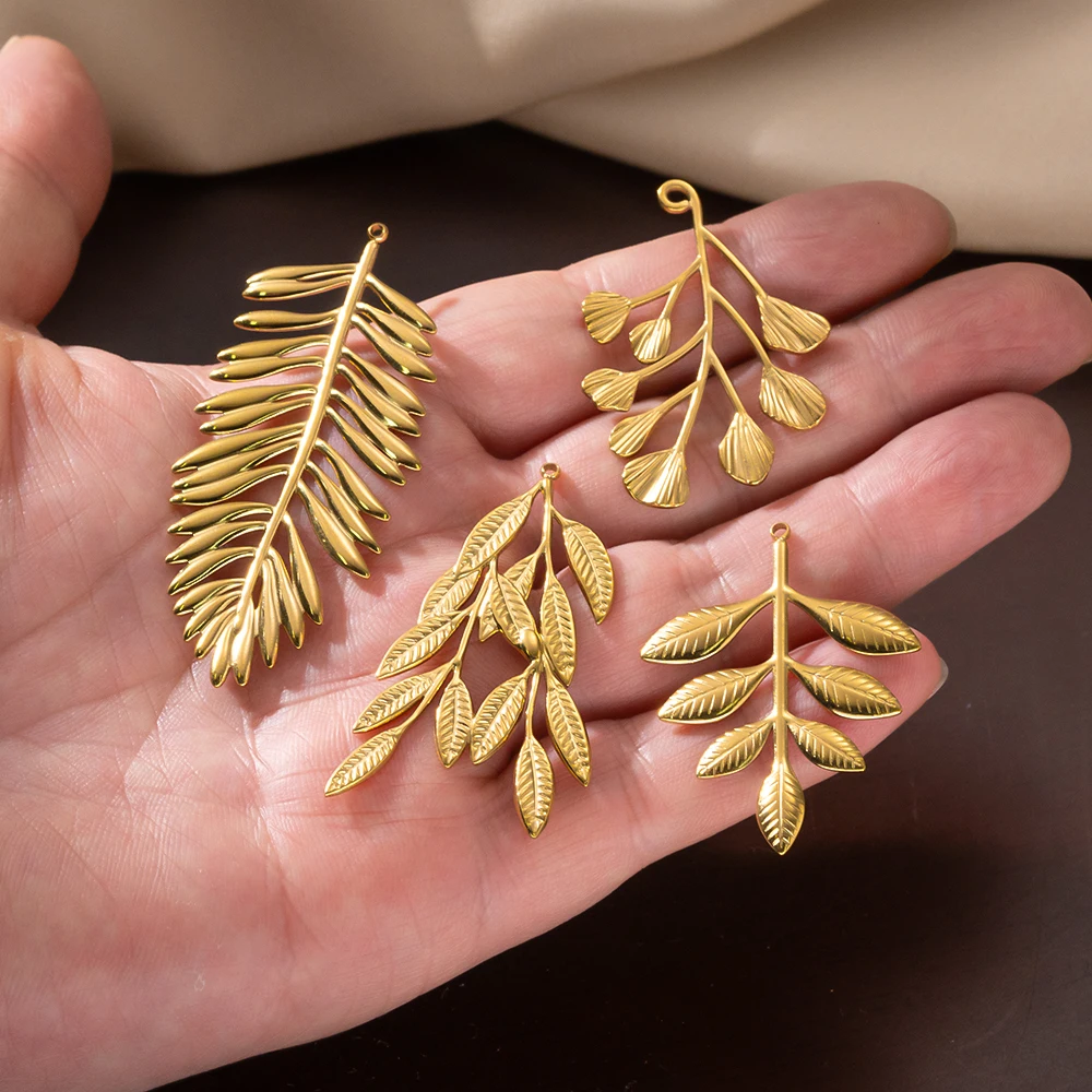 2 Stück Edelstahl Goldblatt-Anhänger, unregelmäßige Anhänger-Verbinder für DIY Ohrringe, Armbänder, Halsketten, Schmuckherstellungszubehör – Detail 2