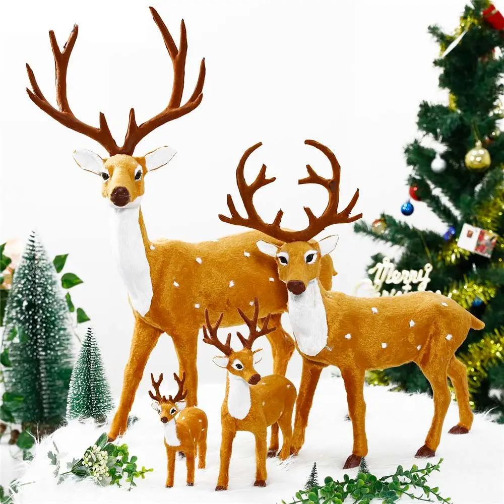 

Craft Cartoon New Year Desktop Model Elk Plush Reindeer Ornament Christmas Decoration Miniature Figurine Simulation Deer