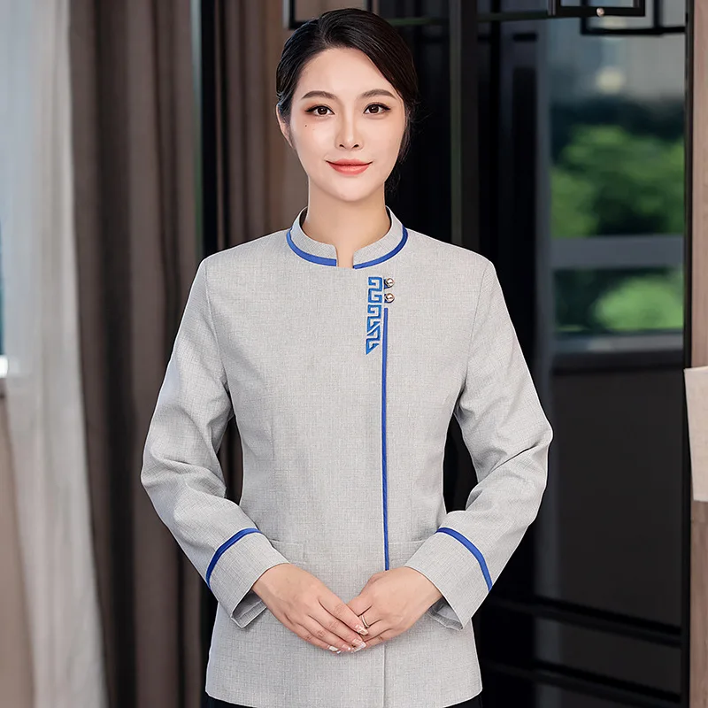 

Cleaning Work Clothes Women's Long-Sleeved Hotel Waiter Guest Room Aunt Property Housekeeping Cleaning Autumn and Winter Clothes