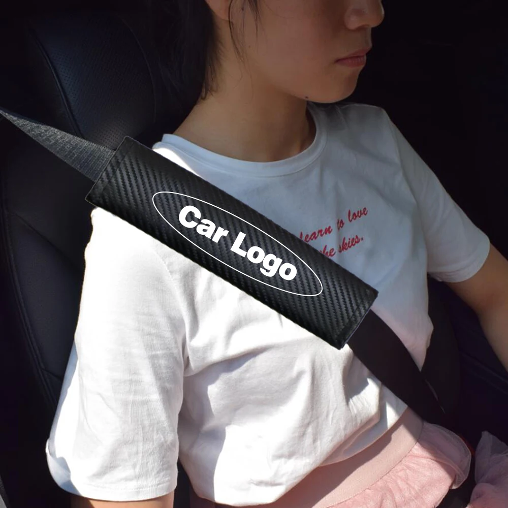 VEHICAR 2PCS Carbon Fibe Seat Belt Cover Car Safety Belt Cover For Car