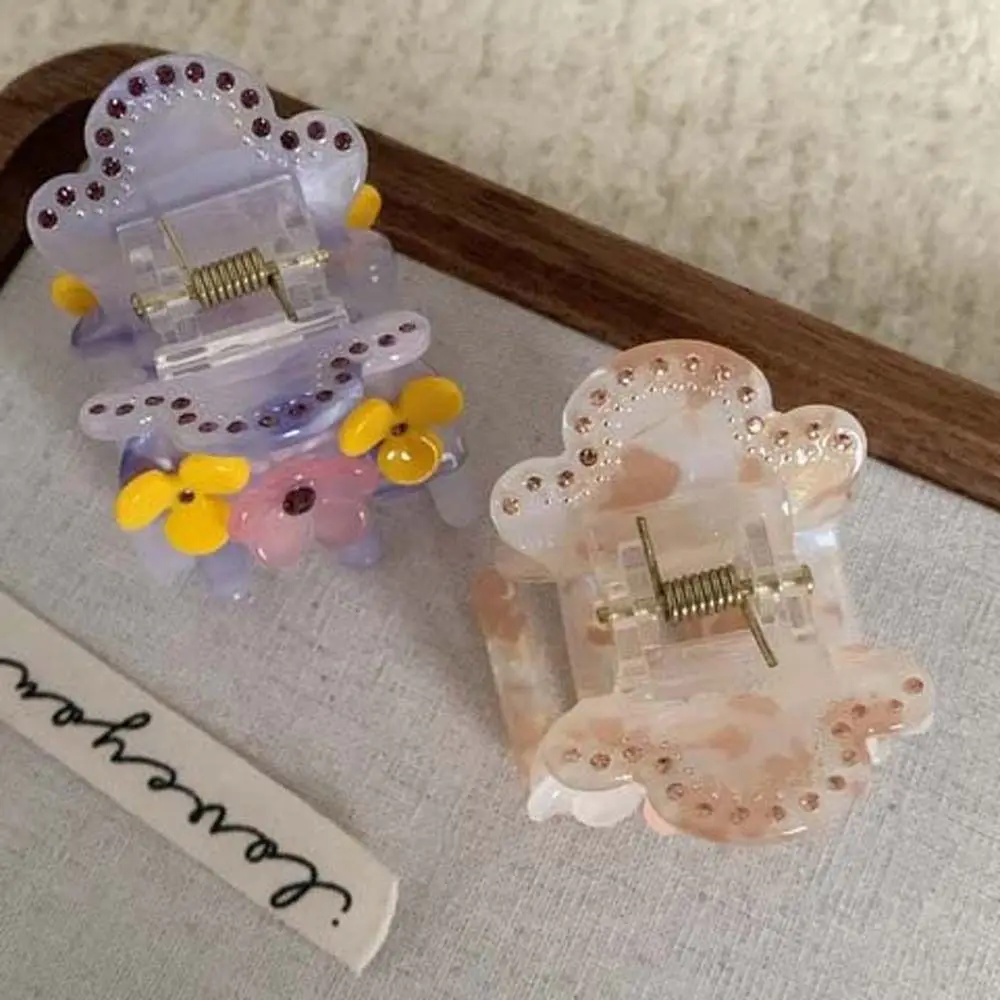 Description Picture 5 of itemCrystal Flower Hair Clip Korean Style Acetic Acid Zircon Hairgrip Hair Accessories Headwear Small Acetate Hair Claw Party