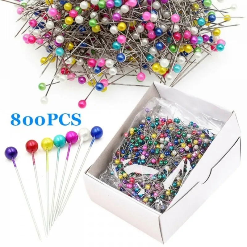 

800pcs Round Dressmaking Pins Mix-color Pearl Round Head Florists Sewing Pins DIY Sewing Positioning Pin Wedding Bouquet Decor
