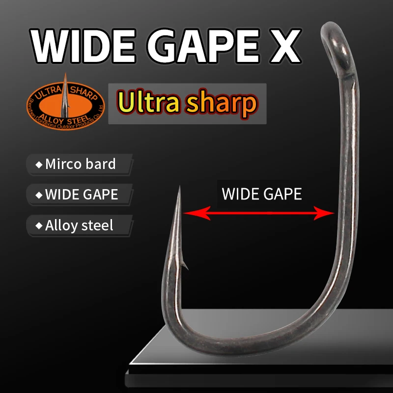 10 hameçons carp wide gape PTFE micro barbelés acier allié tailles 2/4/6 pour montages hair rig