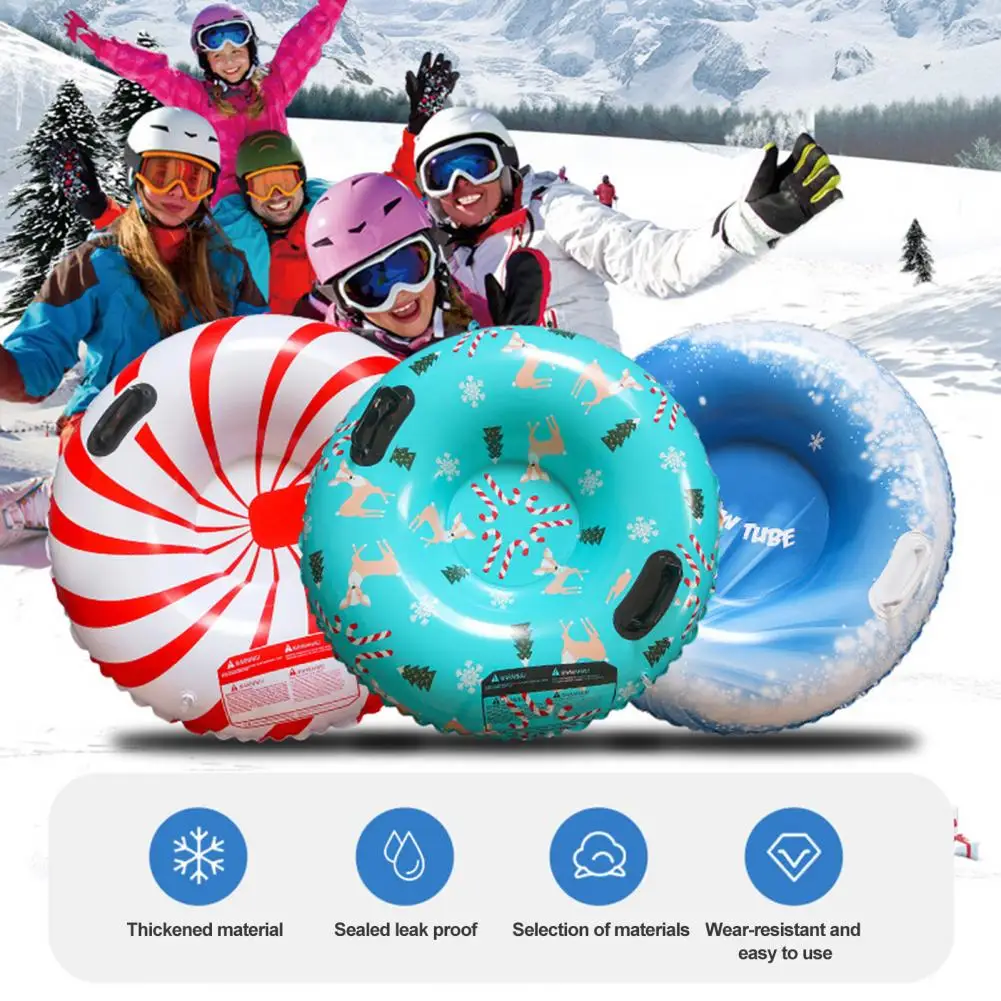 Inflatable Ski Ring PVC Sledding Tube Thicken Snow Tubing Winter Snow Tube with Handle Racer Durable Sled Board