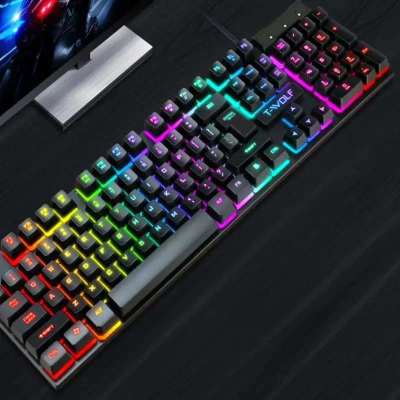 2pcs Black Wired Gaming Keyboard and Mouse Set USB/Rainbow Backlit Keyboard and ROG Mouse for PC Laptop, PS4, PS5, Xbox