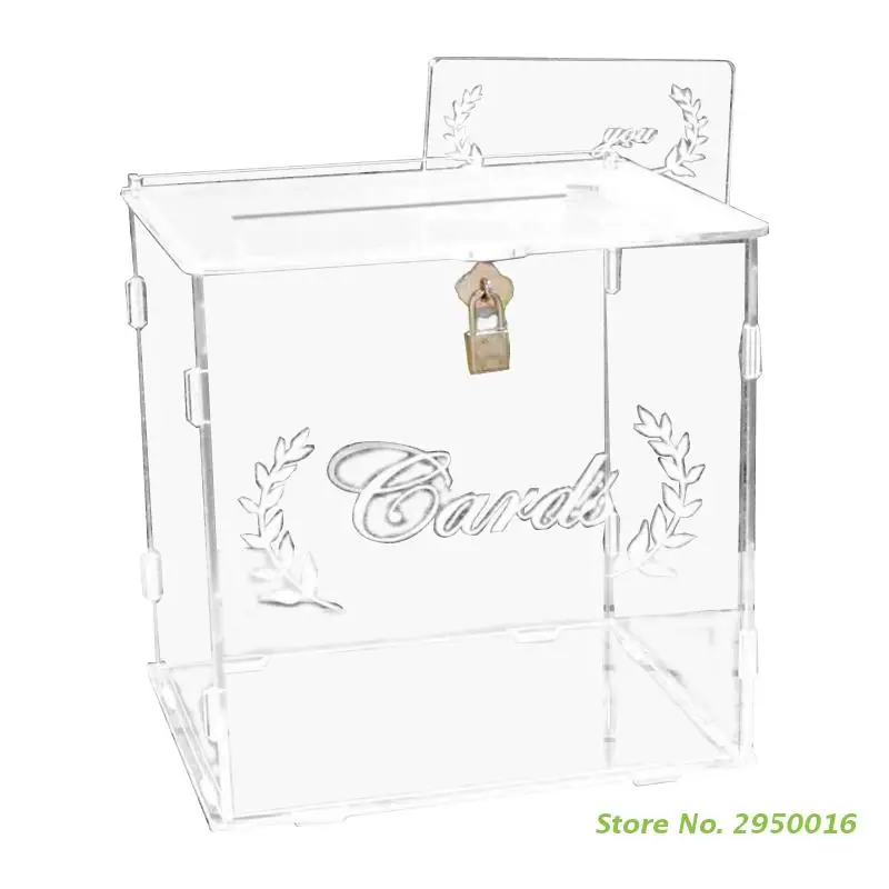Transparent Acrylic Card Box for Wedding Reception Card Box with Lock Gift Money Holder for Reception Anniversity