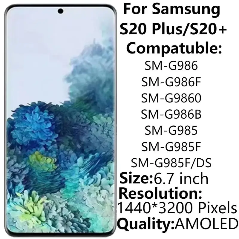 ЖК-дисплей AMOLED 6,7 дюйма для Samsung S20 +/S20 Plus G985 G985F/DS G986 G986F, дисплей с рамкой и дигитайзером сенсорного экрана в сборе, замена