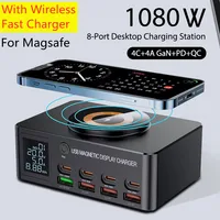 Зарядное устройство GaN USB C, 1080 Вт, 8-портовое настольное зарядное устройство типа C, 330 Вт, PD3.0 PPS QC3.0, быстрая зарядка для MacBook, планшета, Samsung iPhone 15 16