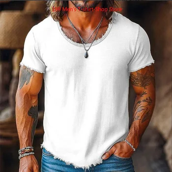 T-shirt Casual da Uomo alla Moda, Primavera 2026, Manica Corta, Colore Solido, Vestibilità Ampia