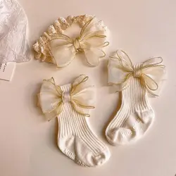 Charming Baby Bow Headband & Socks Set - Lace Print & Bowknot Design - 0-2 Years (2)