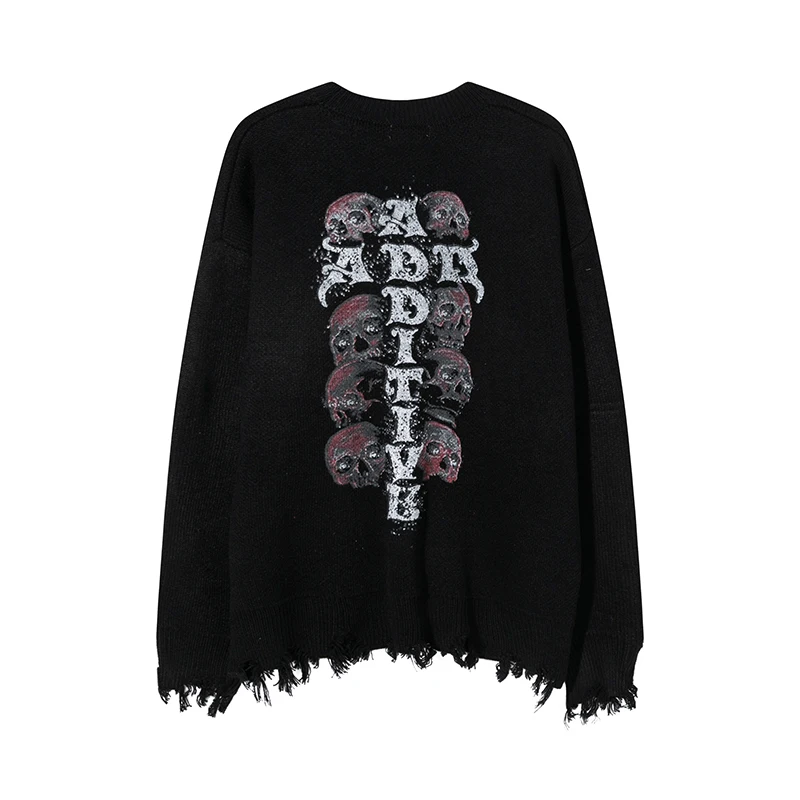 Knitted Sweater Skull Mens Sweater Oversize Goth Knitted Men