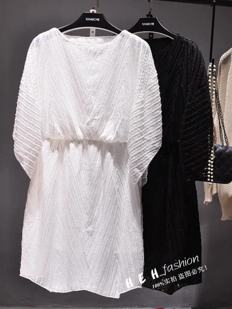 

European And American Style Heavy Industry Beaded Sequined Chiffon Simple Atmosphere Lady Loose Banquet Dress Skirt Female
