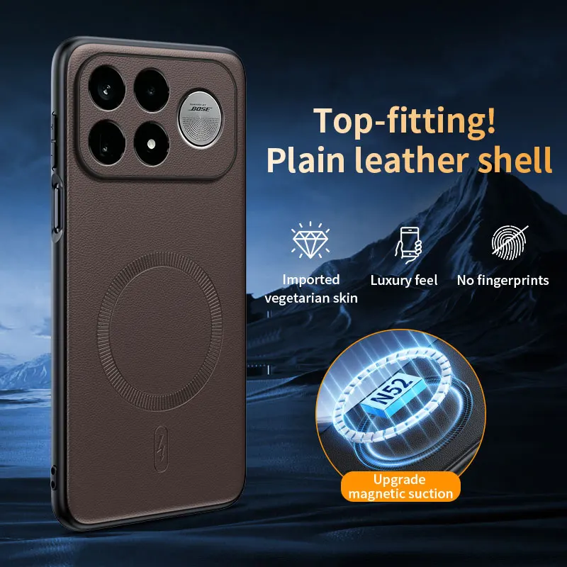 Luxury PU Leather Magnetic Case with Wireless Charging - Shockproof Business Soft Cover