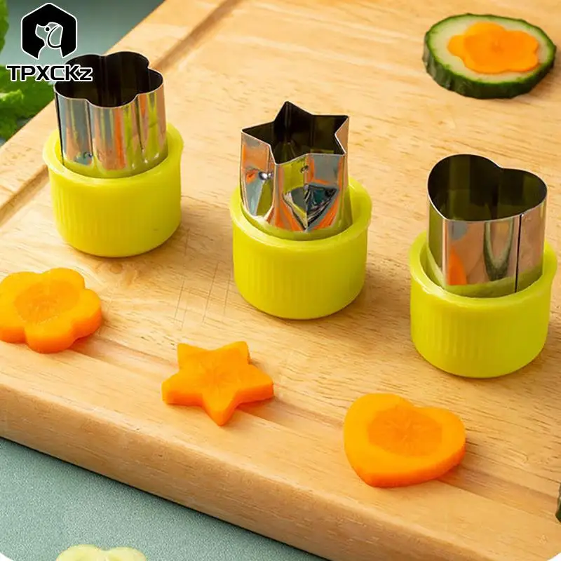 

New 3Pcs/set Star Heart Flower Shape Vegetables Cutter Plastic Handle Stainless Steel Fruit Cutting Kitchen Gadgets