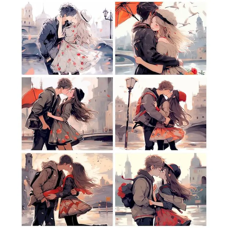 

CHENISTORY 50x65cm Painting By Numbers Street Couple Kissing Pictures By Number Figure For Adults Diy Room Wall Art Home Decor
