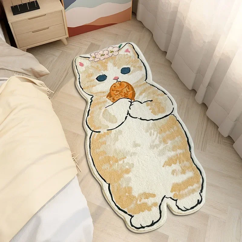 

Cute Cartoon Bedside Door Carpets Furry Kawaii Cat Floor Mat Living Room Tapis Cuisine Irregular Thickened Decoration Tapestry
