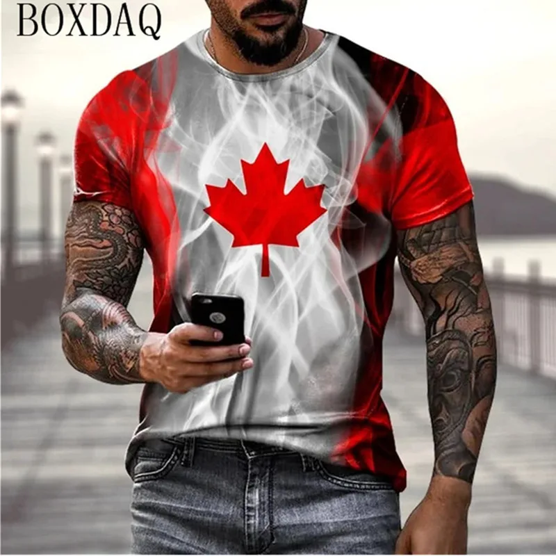 

Fashion Canada leaf Pattern Men's T-Shirts Short Sleeve O-Neck 3D Print Street Trend T Shirt Summer Loose Casual Large Size 6XL