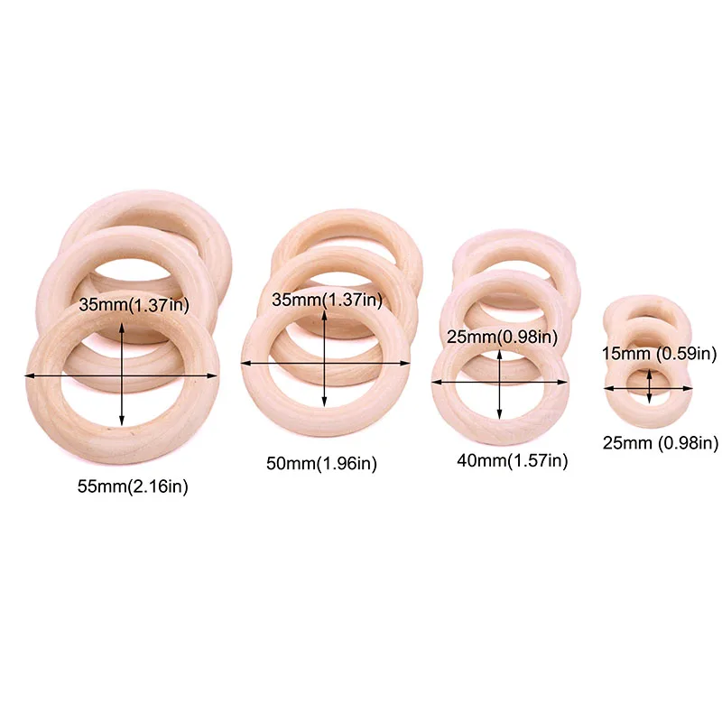 5cm/5.5cm Napkin Rings Natural Wood Teething Beads Wooden Ring for Teethers DIY Wooden Jewelry Making Crafts Napkin Rings 50pcs