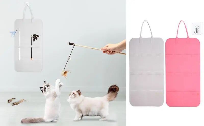 

Cat Wand Toy Bag felt material made Cat Toy Organizer Wall Organizer Storage Bag Space Saving Indoor Cats Toy Storage Solution