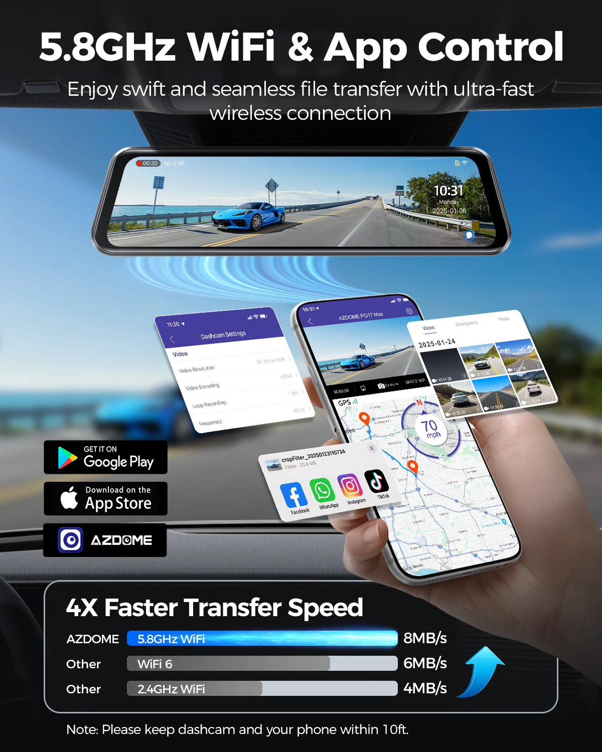 AZDOME PG17 MAX 4K+2.5K 전후방 블랙박스 12인치 터치스크린 차량용 DVR 후방 카메라 ADAS GPS WIFI 음성 제어