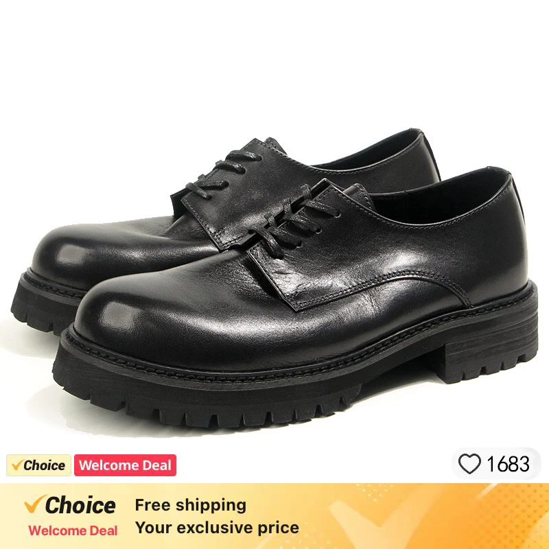 Italian retro leather round-headed Derby leather shoes men's hand-painted old tooling business dress casual men's shoes.