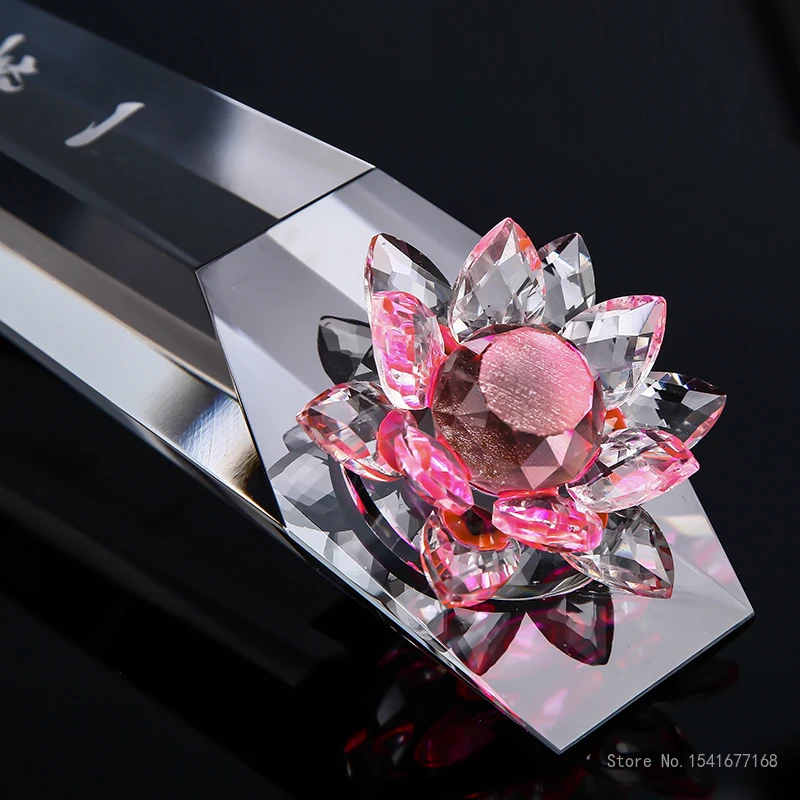 Customized Colorful Lotu Pillar Crystal Trophy, Employee Annual Meeting Celebration Souvenir Excellent Award High-end Medal, 1Pc