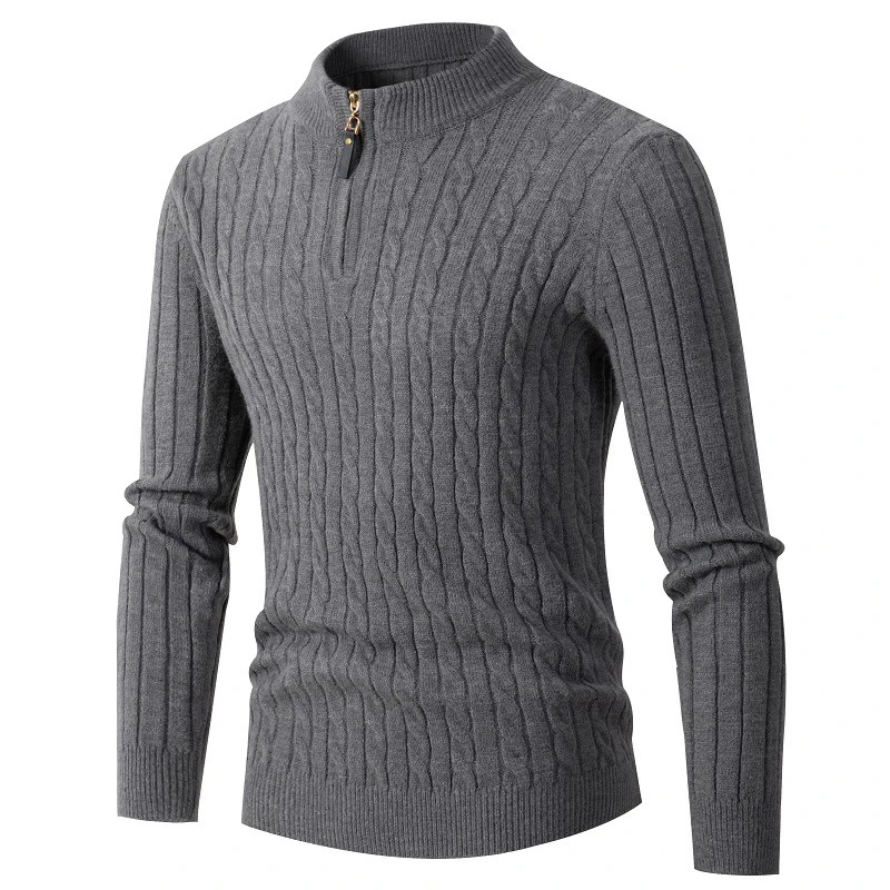 

Mock Neck Men Sweater Casual Ribbed Twist Knitted Pullovers Autumn Vintage Solid Color Zip-up Sweaters Winter Men Bottoming Tops