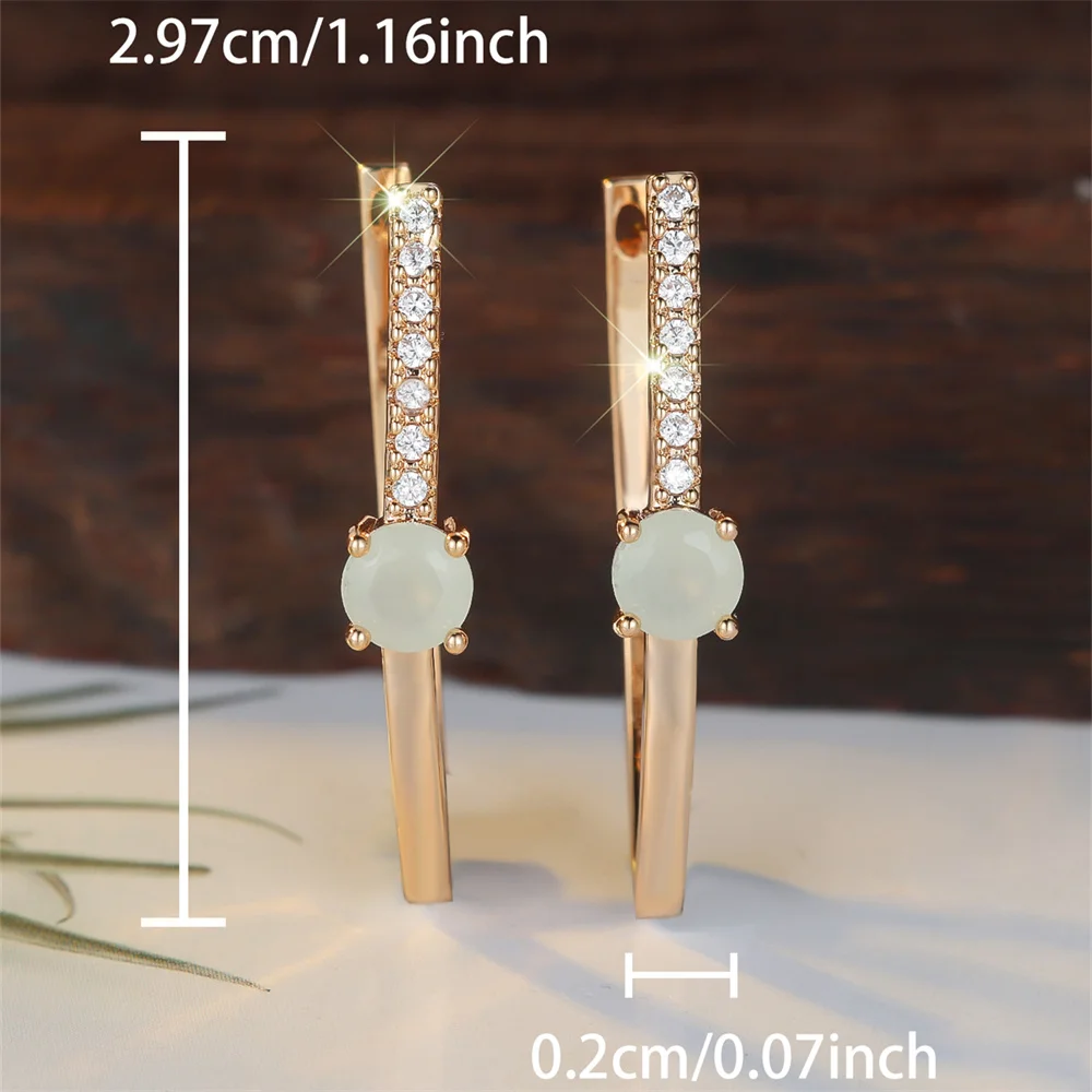 Light Green Zircon Small Round Stone Hoop Earrings For Women Vintage Gold Color Ear Buckle Wedding Jewelry Engagement Party Gift