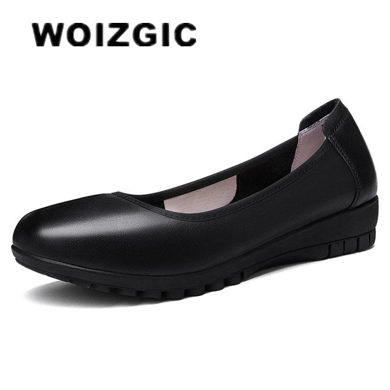 

WOIZGIC Female Ladies Women's Mother Genuine Leather Shoes Flats Loafers Moccasins Nurse Slip On summer Soft Shoes ZQ-0569