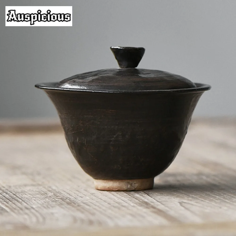 120ml Japanese Coarse Pottery Gaiwan Japanese Tea Lid Set Tea Tureen Brewing Cover Bowl Ceremony Accessories Collection