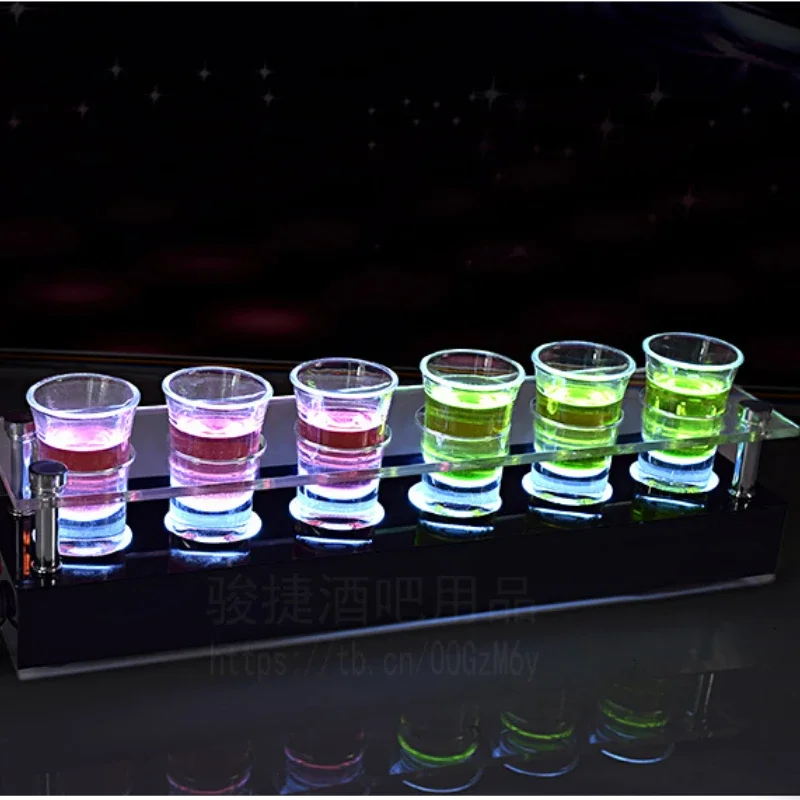 Rechargeable LED Wine Glass Holder Acrylic LightUp 6 Cup Cocktail Shot Glass Tray for Bars Nightclubs and KTVs
