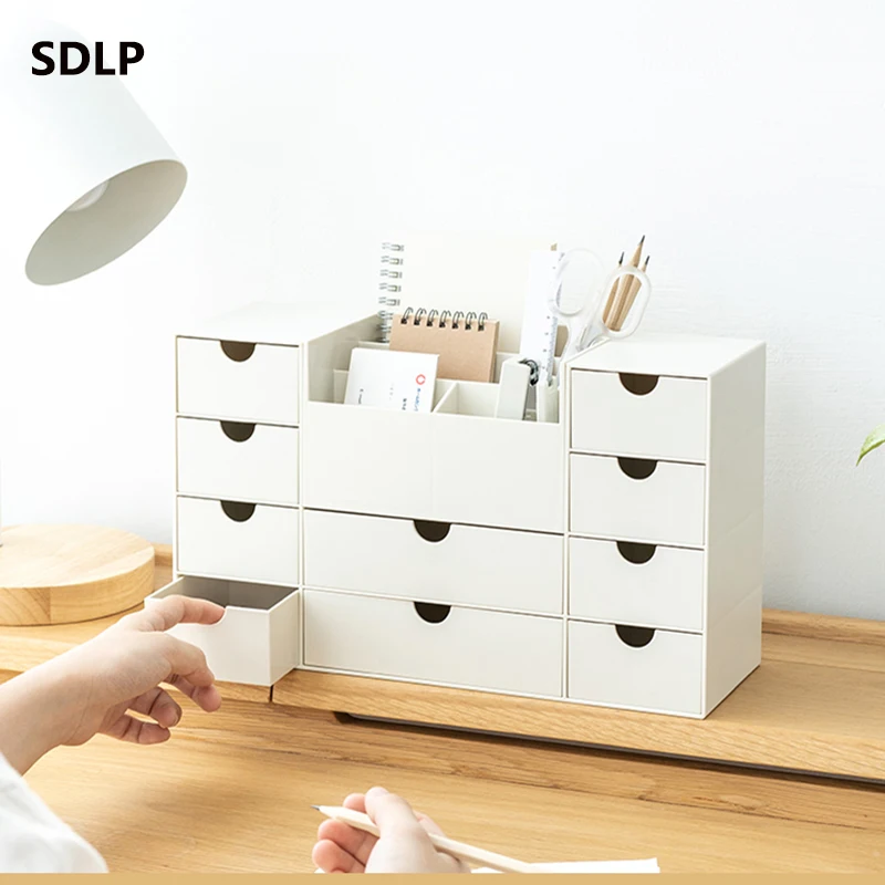 

SDLP Multilayer Desktop Drawer Organizer Pen Holders Cosmetics Storage Box Office School Stationery Cabinet，ABS