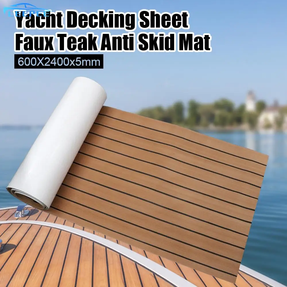 

Yacht Flooring EVA Foam Faux Teak Brown Decking Sheet 600*2400*5mm Boat Deck Mat Self Adhesive Protective Pad Anti Skid Thicken