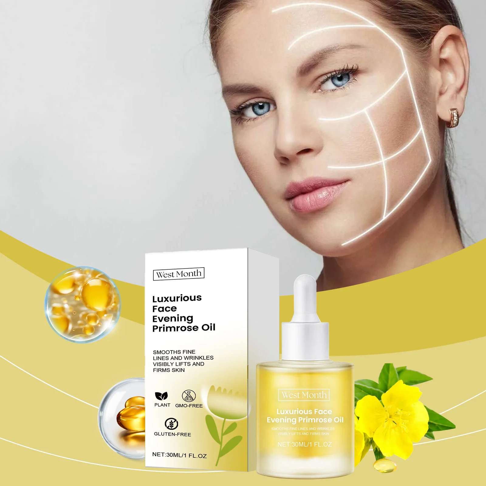 Evening Primrose Oil Deeply Nourishing Smooth Fine Lines Wri-nkles Removal Reduce Dryness Anti-Ag-ing Repairing Facial Essence 3